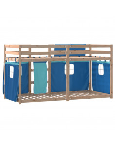 Letto a Castello con Tende Blu 80x200 cm Massello Pino 2