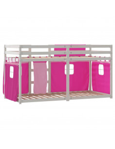 Letto a Castello con Tende Rosa 75x190 cm Legno Massello Pino 2