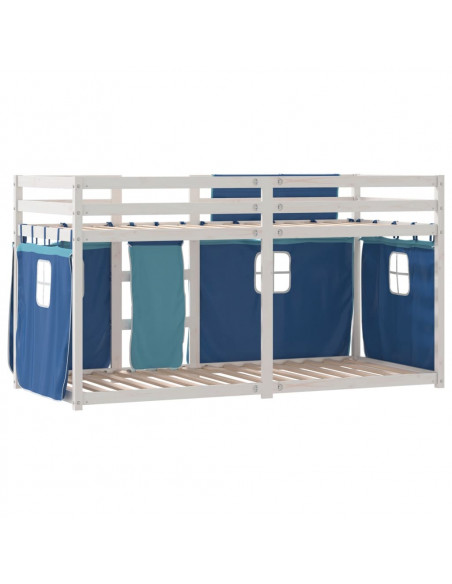 Letto a Castello con Tende Blu 90x190 cm Massello Pino