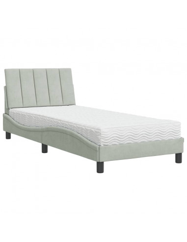 Letto con Materasso Grigio Chiaro 90x200 cm in Velluto