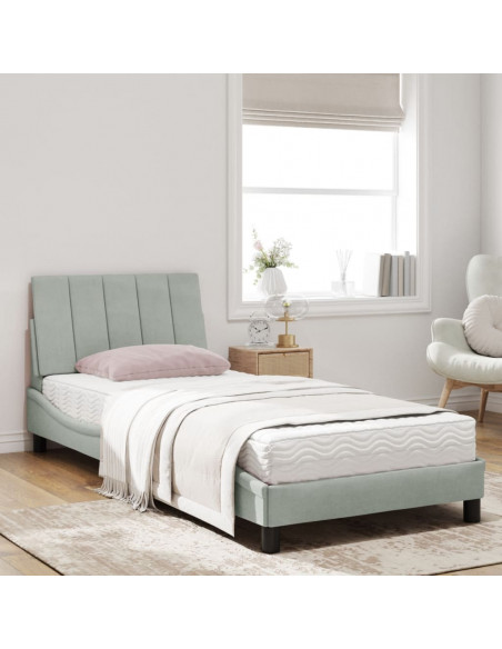 Letto con Materasso Grigio Chiaro 90x200 cm in Velluto