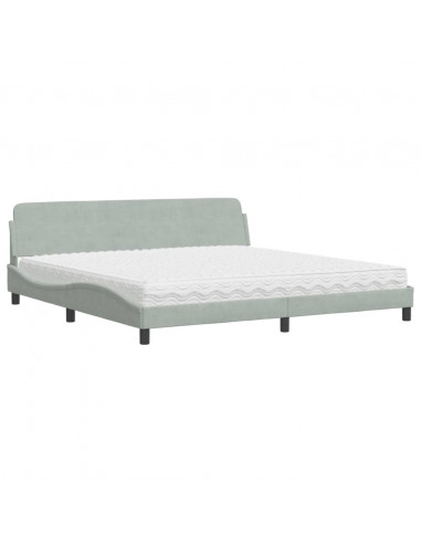 Letto con Materasso Grigio Chiaro 200x200cm Velluto