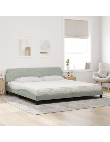 Letto con Materasso Grigio Chiaro 200x200cm Velluto