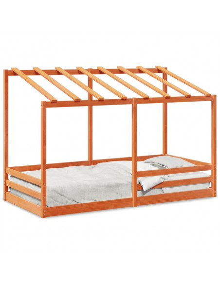 Letto Bambini con Tetto Marrone Cera 80x200 cm Massello Pino