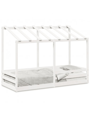 Letto per Bambini con Tetto Bianco 90x190cm Legno Massello Pino