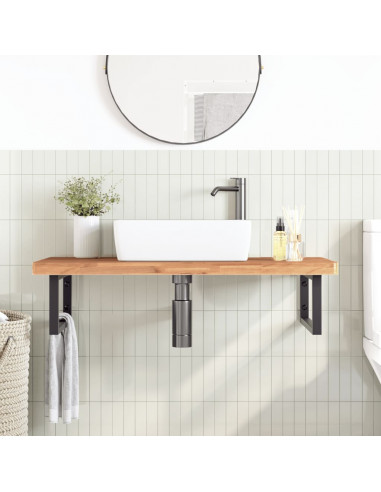 Ripiano a Parete per Lavabo in Acciaio e Massello di Faggio