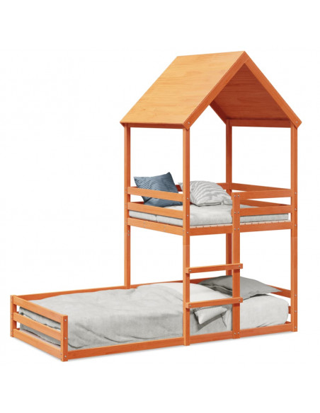 Letto a Castello con Tetto Cera 90x200 cm Legno Massello Pino