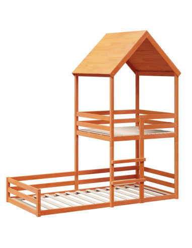 Letto a Castello con Tetto Cera 90x200 cm Legno Massello Pino