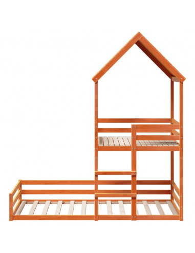 Letto a Castello con Tetto Cera 90x200 cm Legno Massello Pino