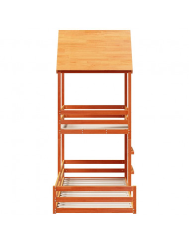 Letto a Castello con Tetto Cera 90x200 cm Legno Massello Pino