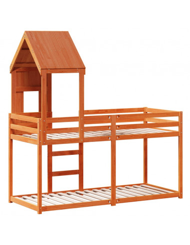 Letto a Castello con Tetto Cera 90x200 cm Legno Massello Pino