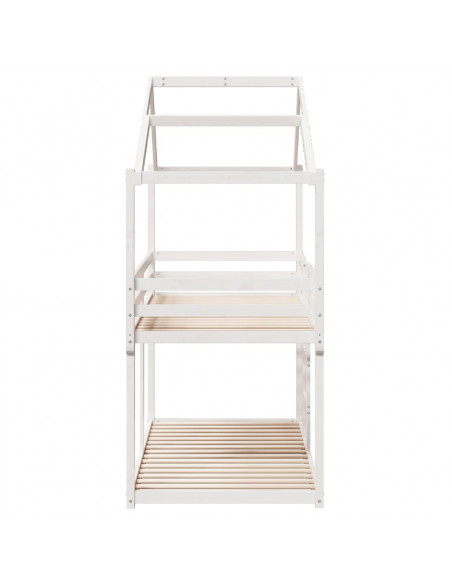 Letto a Castello con Tetto Bianco 90x200 cm in Legno di Pino