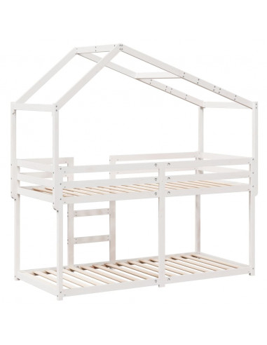 Letto a Castello con Tetto Bianco 90x200 cm in Legno di Pino