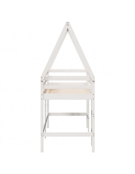 Letto Soppalco con Scala e Tetto Bianco 80x200 cm Massello Pino
