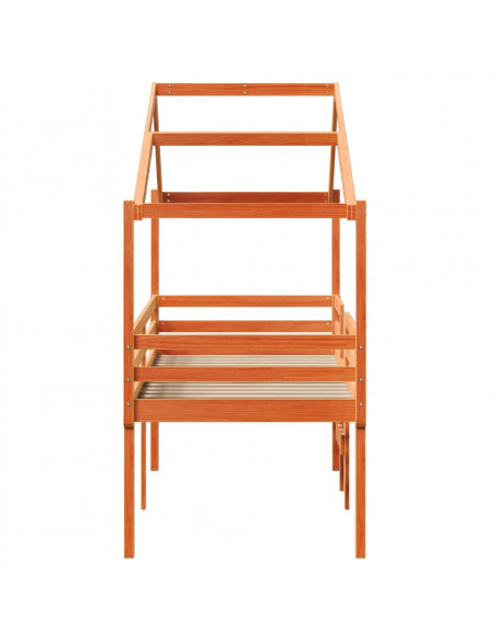 Letto a Soppalco con Tetto Marrone Cera 90x200 cm Legno di Pino