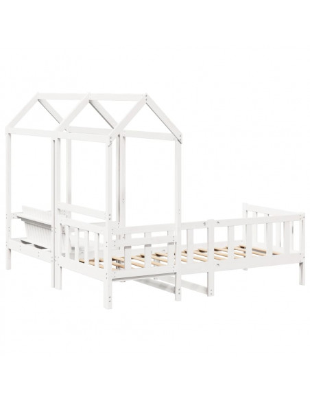 Set Dormeuse e Panca con Tetto Bianco 90x200cm Massello Pino
