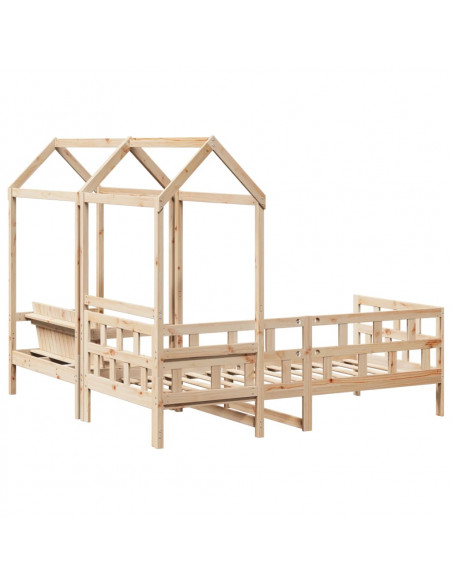 Set Dormeuse con Tetto 90x200cm Legno Massello di Pino