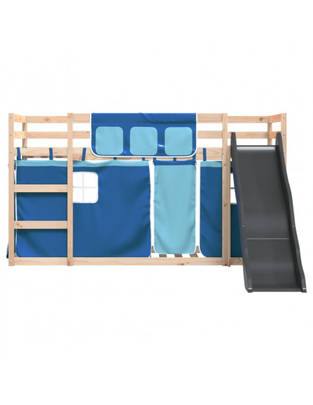 Letto a Castello con Scivolo e Tende Blu 90x190 cm