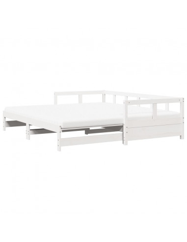 Divano Letto con Rotelle e Materasso Bianco 90x190cm Legno Pino