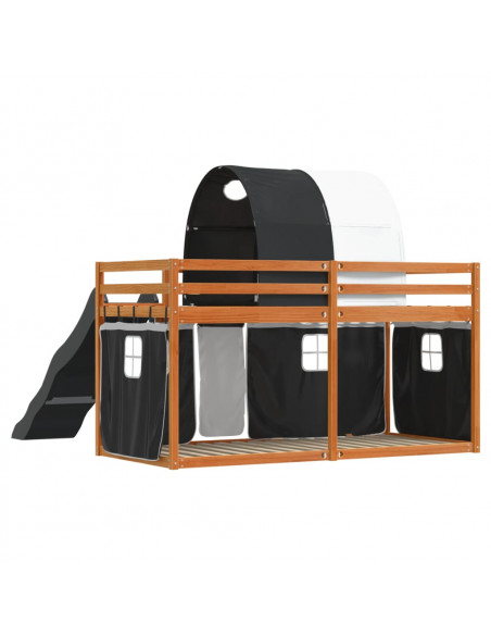 Letto a Castello con Scivolo e Tende Bianco e Nero 80x200 cm