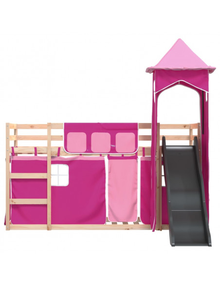 Letto a Castello con Scivolo e Tende Rosa 90x190 cm