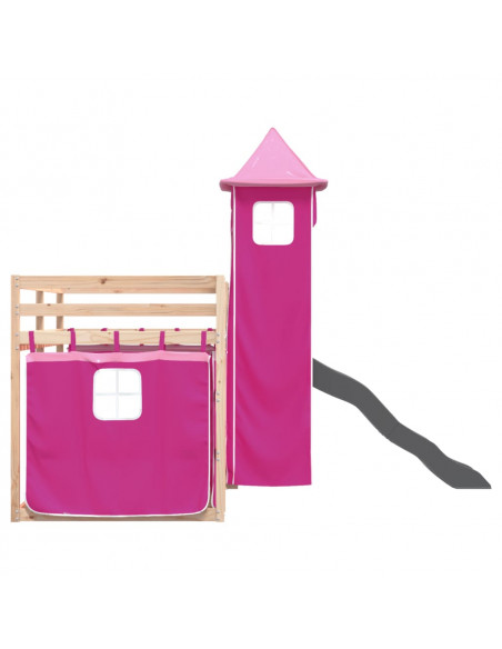 Letto a Castello con Scivolo e Tende Rosa 90x190 cm
