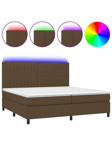 Letto a Molle Materasso e LED Marronescuro 200x200cm in Tessuto