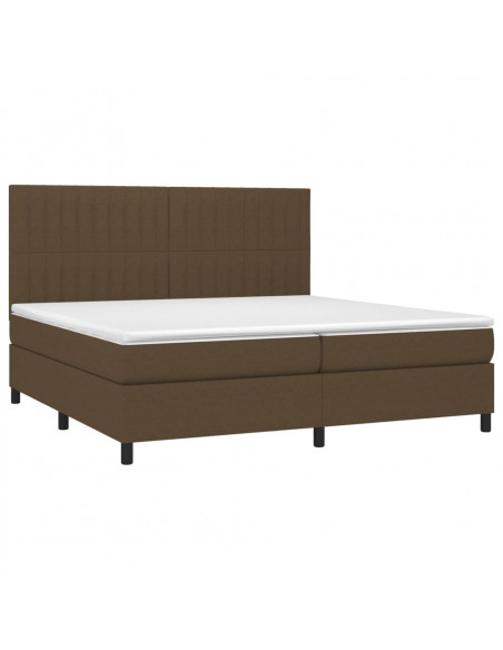 Letto a Molle Materasso e LED Marronescuro 200x200cm in Tessuto