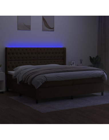 Letto a Molle Materasso e LED MarroneScuro 200x200cm in Tessuto
