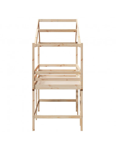 Letto Soppalco con Scala e Tetto 90x200 cm Legno Massello Pino