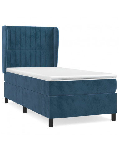 Giroletto a Molle con Materasso Blu Scuro 90x190 cm in Velluto