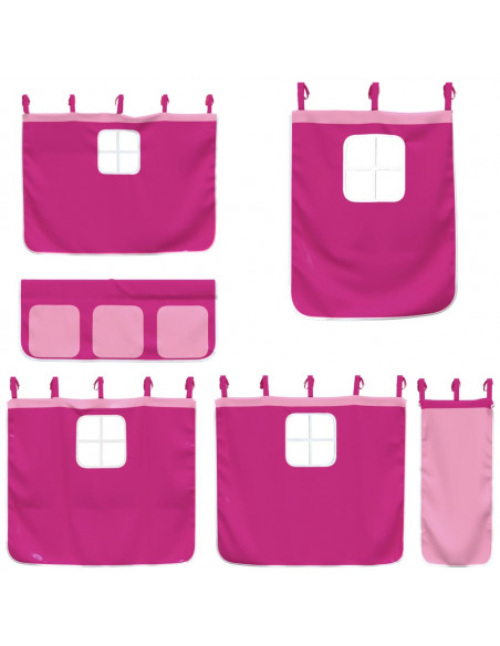 Letto a Castello con Tende Rosa 90x190 cm Legno Massello Pino