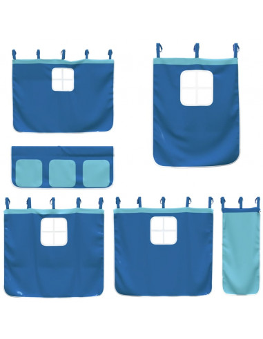 Letto a Castello con Tende Blu 75x190 cm Massello Pino