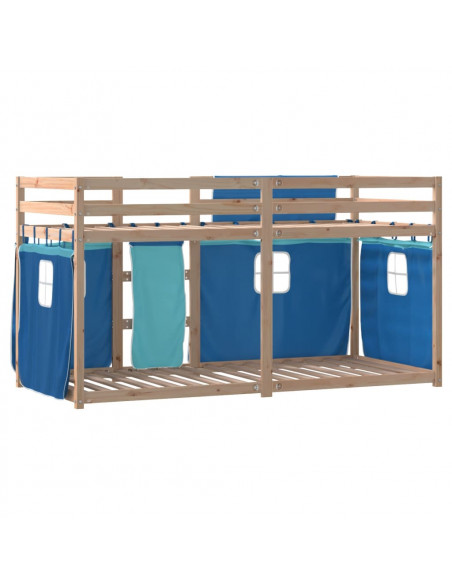 Letto a Castello con Tende Blu 75x190 cm Massello Pino