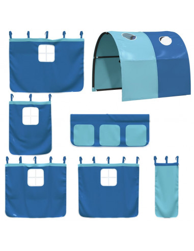 Letto a Castello con Tende Blu 90x190 cm Massello Pino