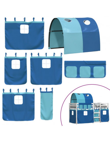 Letto a Castello con Tende Blu 90x190 cm Massello Pino