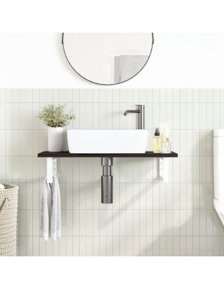 Ripiano a Parete per Lavabo in Acciaio e Massello di Rovere