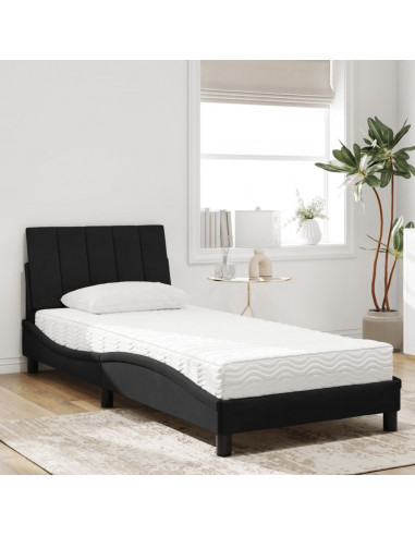 Letto con Materasso Nero 90x190 cm in Velluto