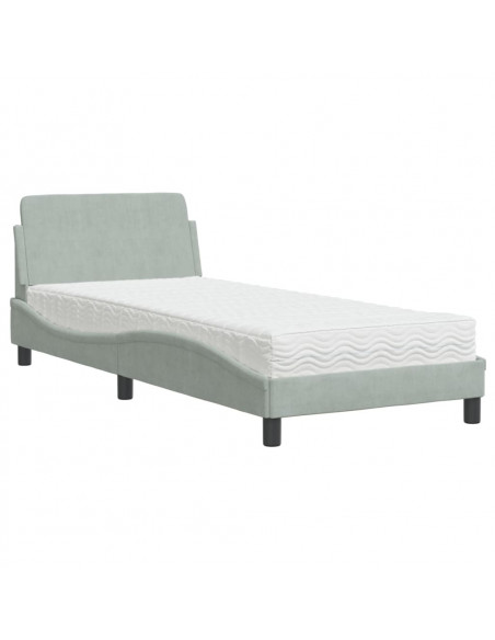 Letto con Materasso Grigio Chiaro 90x200 cm in Velluto