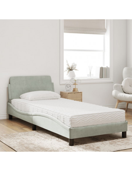 Letto con Materasso Grigio Chiaro 90x200 cm in Velluto
