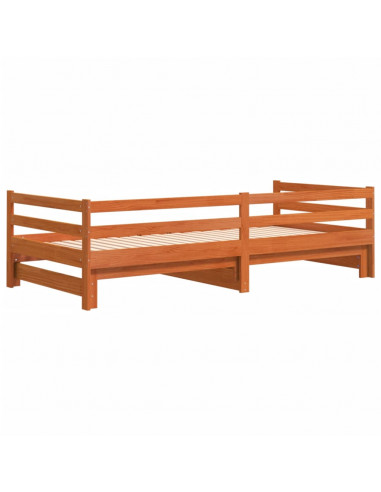 Divano con Letto Estraibile Marrone Cera 90x200cm Massello Pino