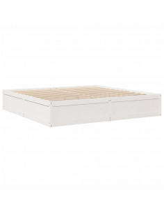 Letto con Materasso Bianco 200x200 cm in Legno Massello di Pino 2