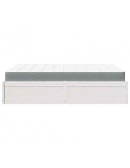Letto con Materasso Bianco 140x200 cm in Legno Massello di Pino