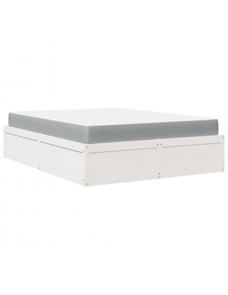 Letto con Materasso Bianco 140x200 cm in Legno Massello di Pino