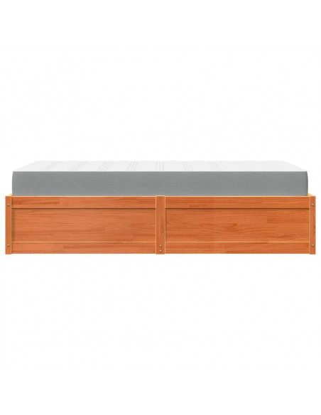 Letto con Materasso Marrone Cera 100x200cm Legno Massello Pino