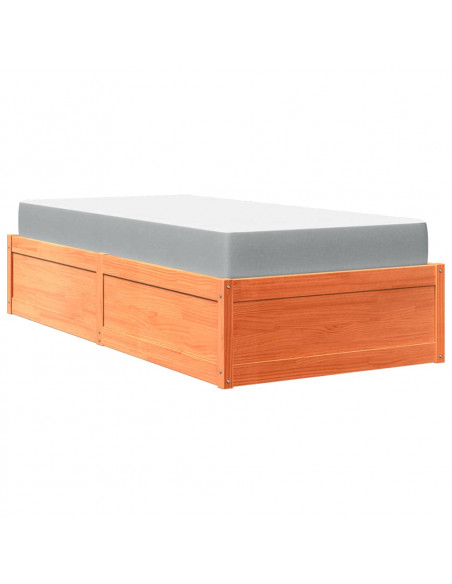 Letto con Materasso Marrone Cera 100x200cm Legno Massello Pino