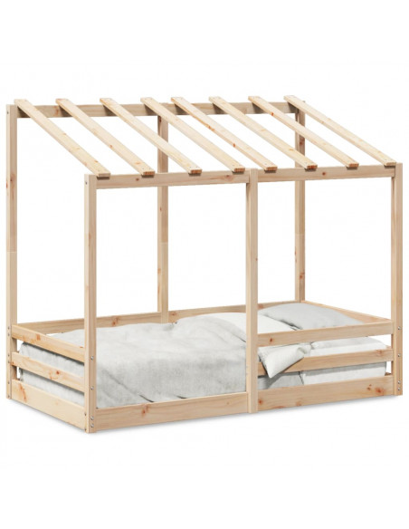 Letto per Bambini con Tetto 70x140 cm in Legno Massello di Pino