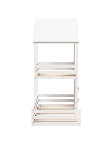 Letto a Castello con Tetto Bianco 80x200 cm Legno Massello Pino