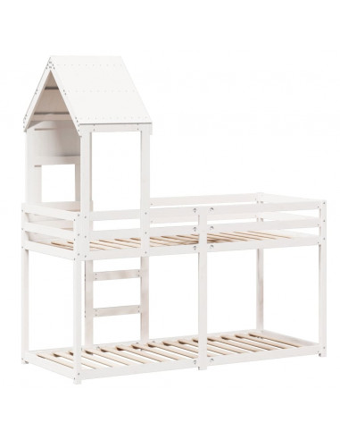 Letto a Castello con Tetto Bianco 90x190 cm Legno Massello Pino