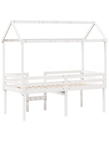 Letto a Soppalco con Tetto Bianco 80x200 cm in Legno di Pino